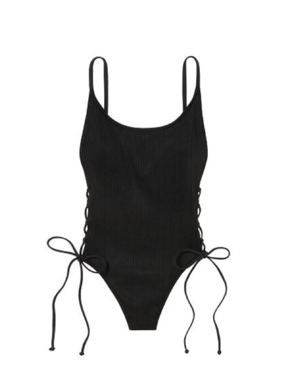 NWT Pink by Victoria Secret Black Lace-Up One-Piece Swimsuit - Picture 2 of 2